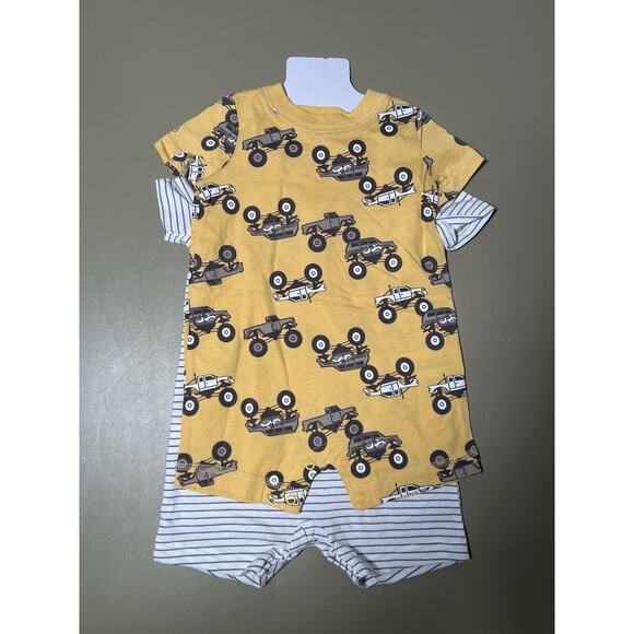 Carter’s Baby 2 Pieces 6-9M White W/Gray Stripes And Yellow W/Trucks - Picture 2 of 5
